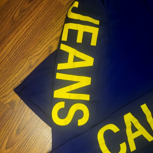 Calvin Klein Jeans Women’s Long Sleeve Crop Top - Dark Blue & Yellow Logo M A59 - Picture 3 of 5